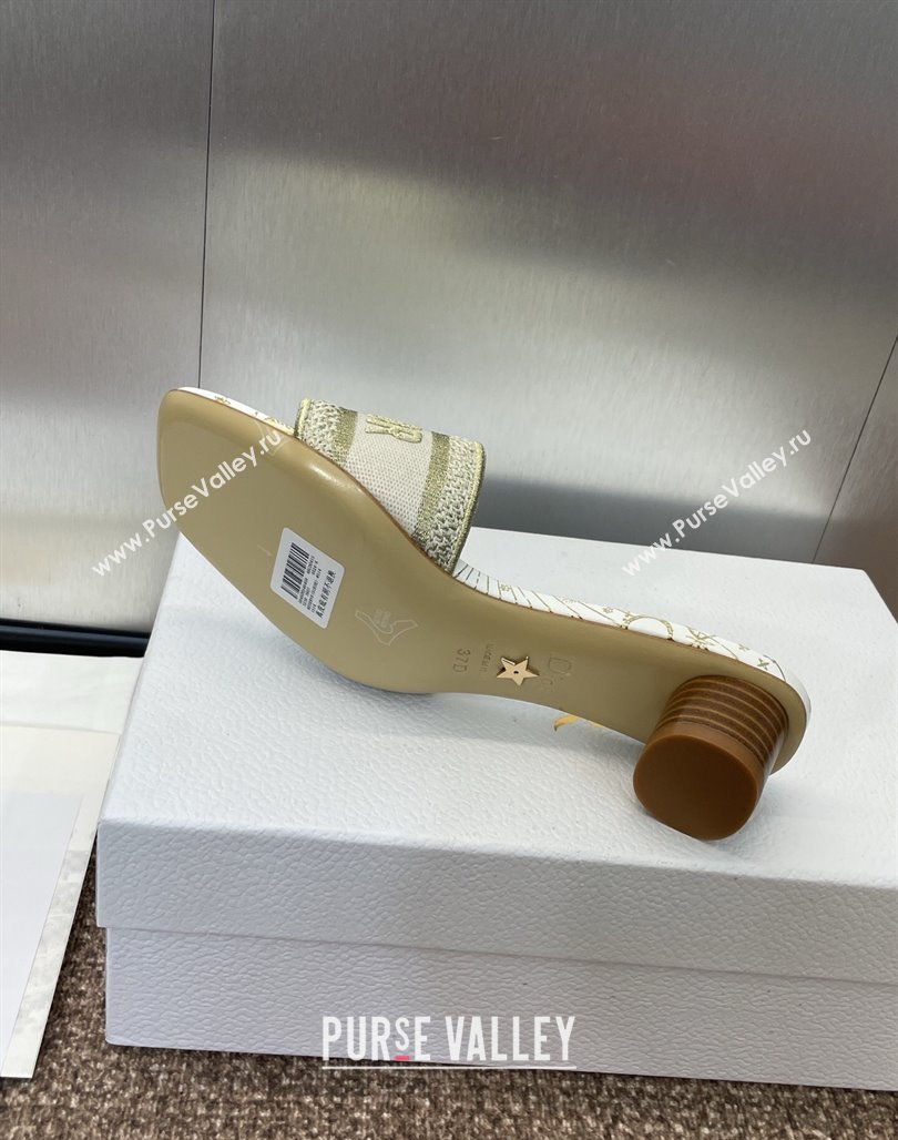 Dior Dway Heel Slides Sandal 4.5cm in Embroidered Cotton Gold-Tone 2025 0425 (MD-250425093)