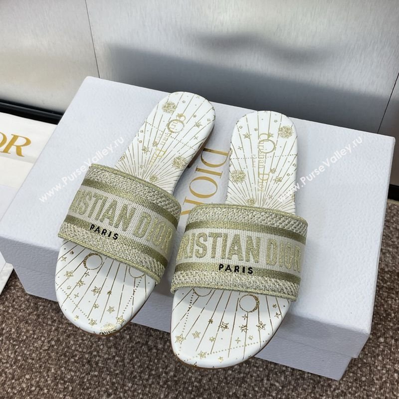 Dior Dway Flat Slides Sandal in Embroidered Cotton Gold-Tone 2025 0425 (MD-250425094)
