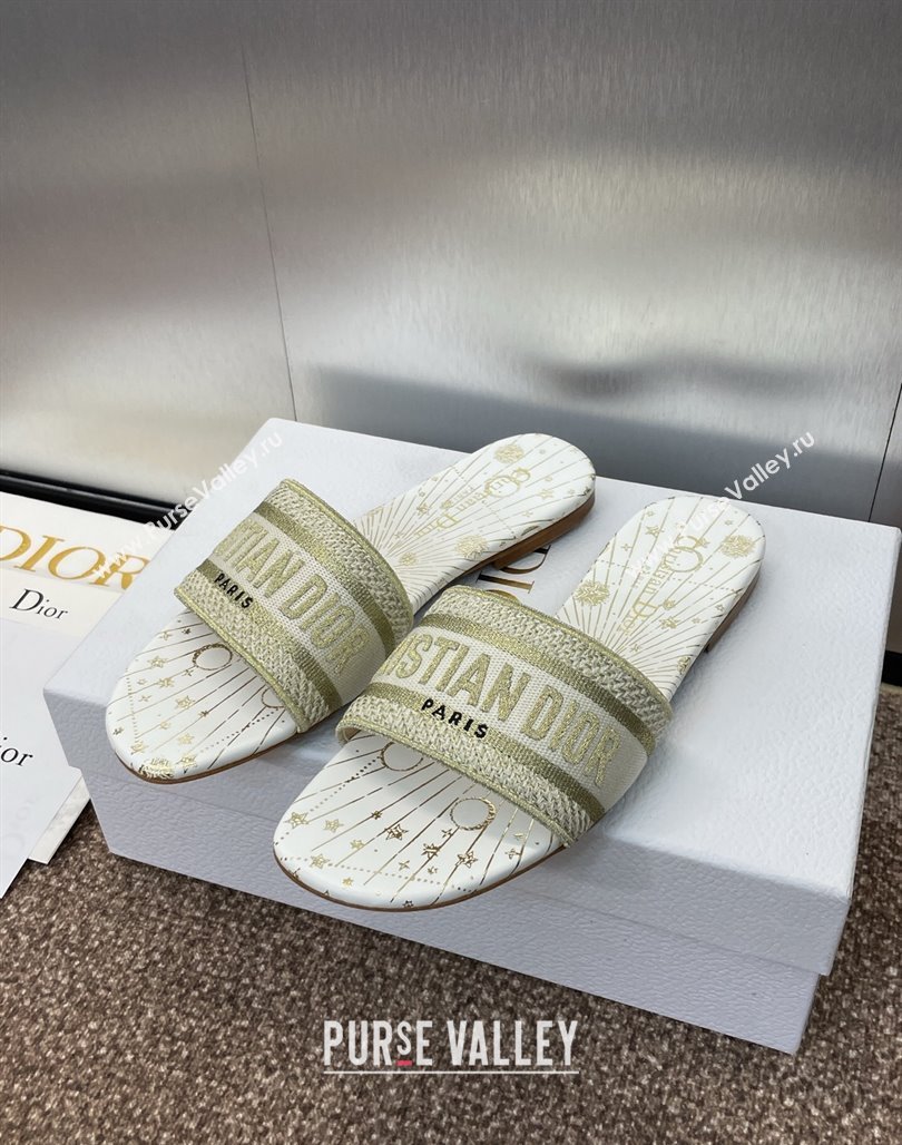 Dior Dway Flat Slides Sandal in Embroidered Cotton Gold-Tone 2025 0425 (MD-250425094)