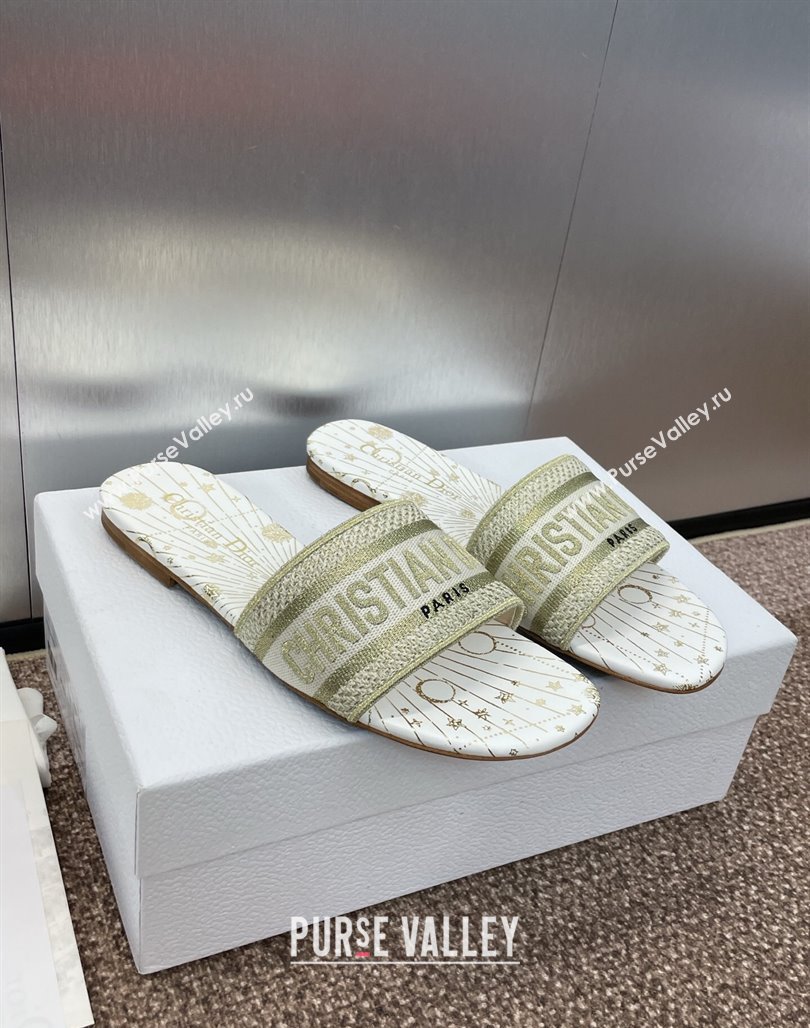 Dior Dway Flat Slides Sandal in Embroidered Cotton Gold-Tone 2025 0425 (MD-250425094)