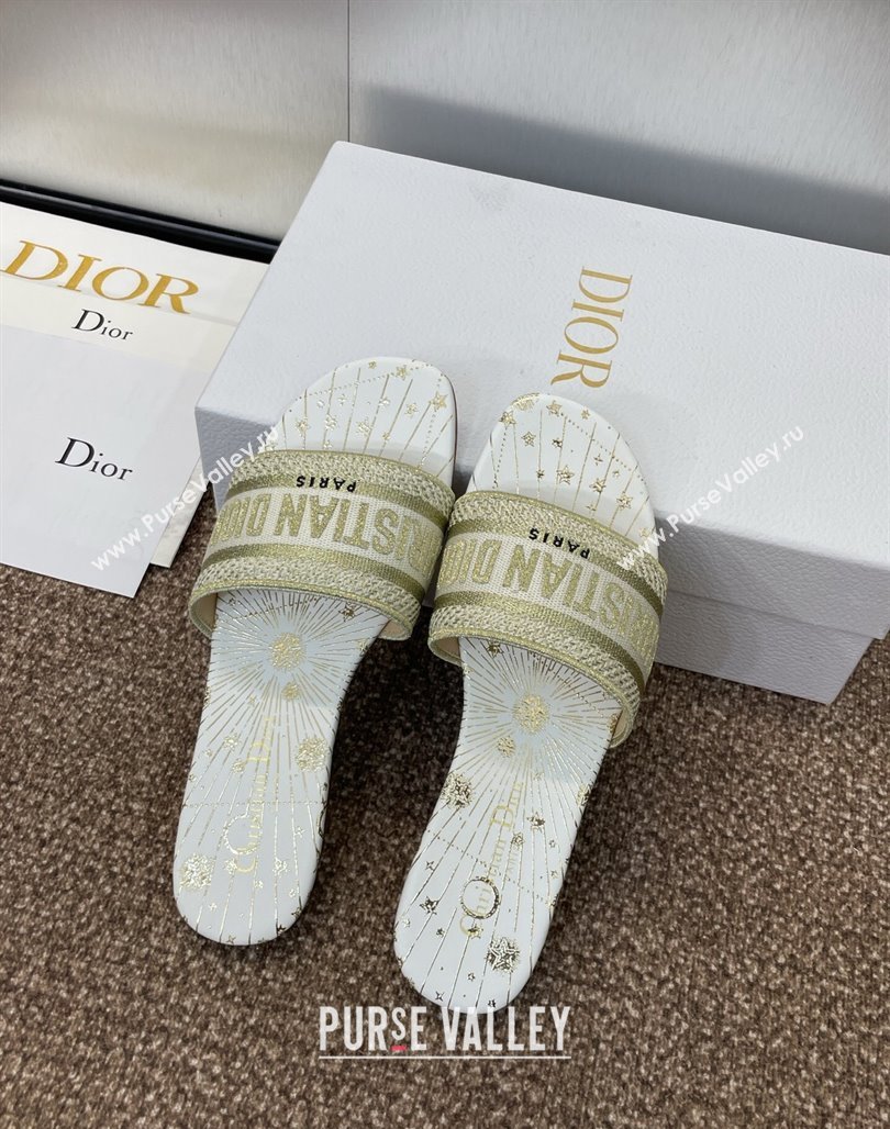 Dior Dway Flat Slides Sandal in Embroidered Cotton Gold-Tone 2025 0425 (MD-250425094)