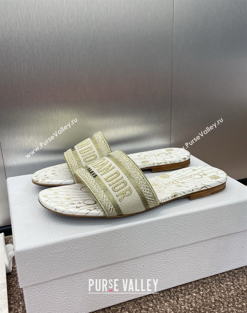 Dior Dway Flat Slides Sandal in Embroidered Cotton Gold-Tone 2025 0425 (MD-250425094)
