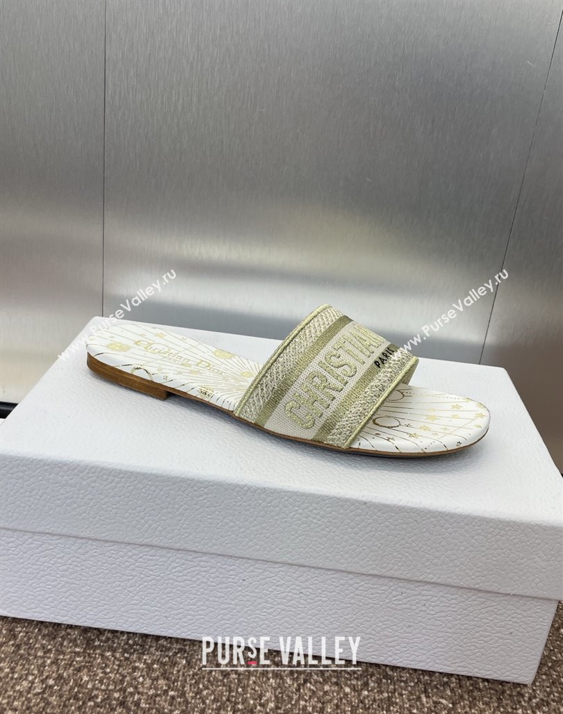 Dior Dway Flat Slides Sandal in Embroidered Cotton Gold-Tone 2025 0425 (MD-250425094)