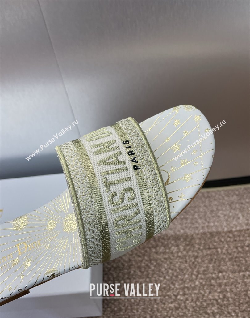 Dior Dway Flat Slides Sandal in Embroidered Cotton Gold-Tone 2025 0425 (MD-250425094)