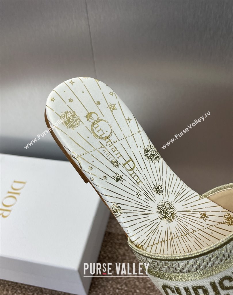 Dior Dway Flat Slides Sandal in Embroidered Cotton Gold-Tone 2025 0425 (MD-250425094)
