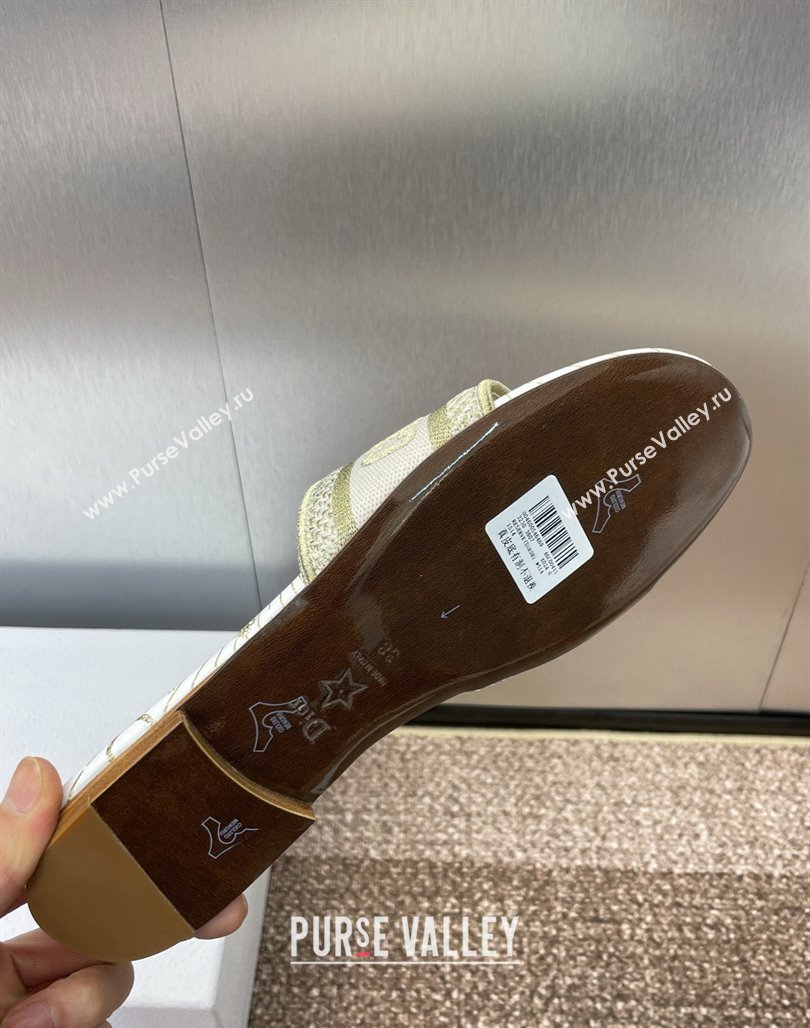 Dior Dway Flat Slides Sandal in Embroidered Cotton Gold-Tone 2025 0425 (MD-250425094)