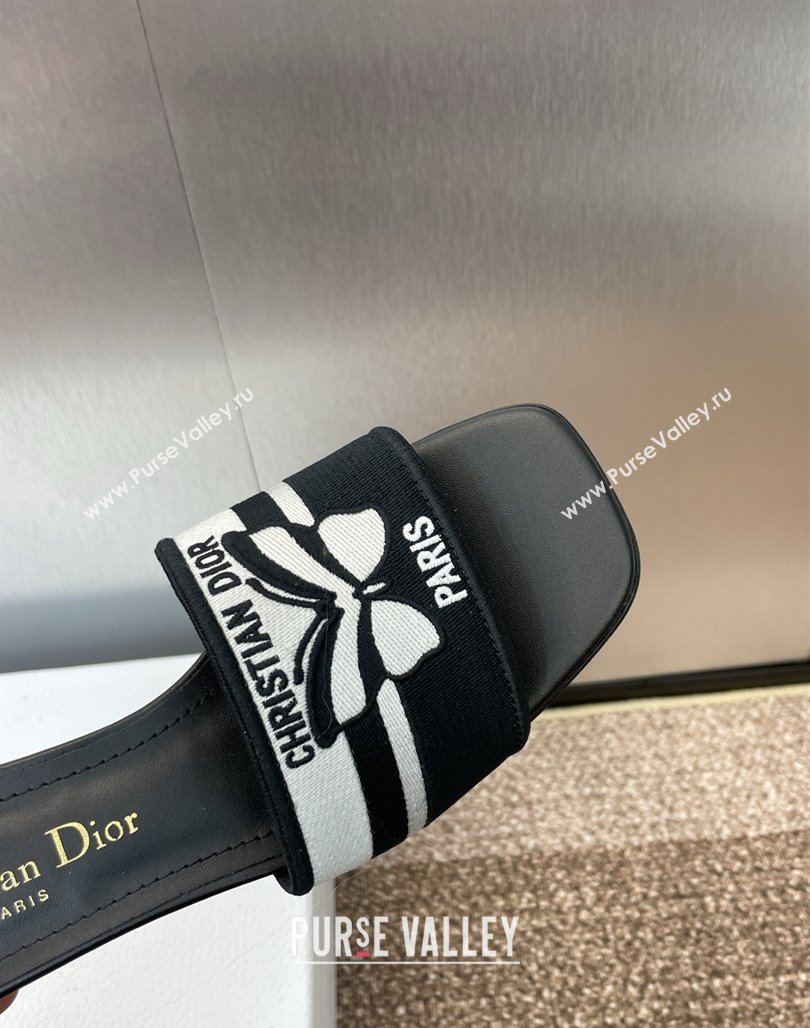 Dior Dway Heel Slides Sandal 4.5cm in Black and White Cotton Embroidered with Christian Dior Papillon Motif 2025 (MD-250425095)