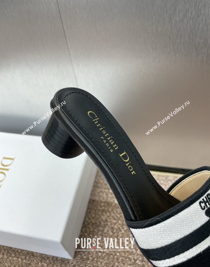 Dior Dway Heel Slides Sandal 4.5cm in Black and White Cotton Embroidered with Christian Dior Papillon Motif 2025 (MD-250425095)