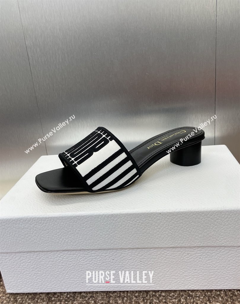 Dior Dway Heel Slides Sandal 4.5cm in Black and White Cotton Embroidered with Dior Graphique Motif 2025 (MD-250425097)