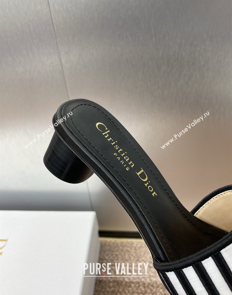 Dior Dway Heel Slides Sandal 4.5cm in Black and White Cotton Embroidered with Dior Graphique Motif 2025 (MD-250425097)