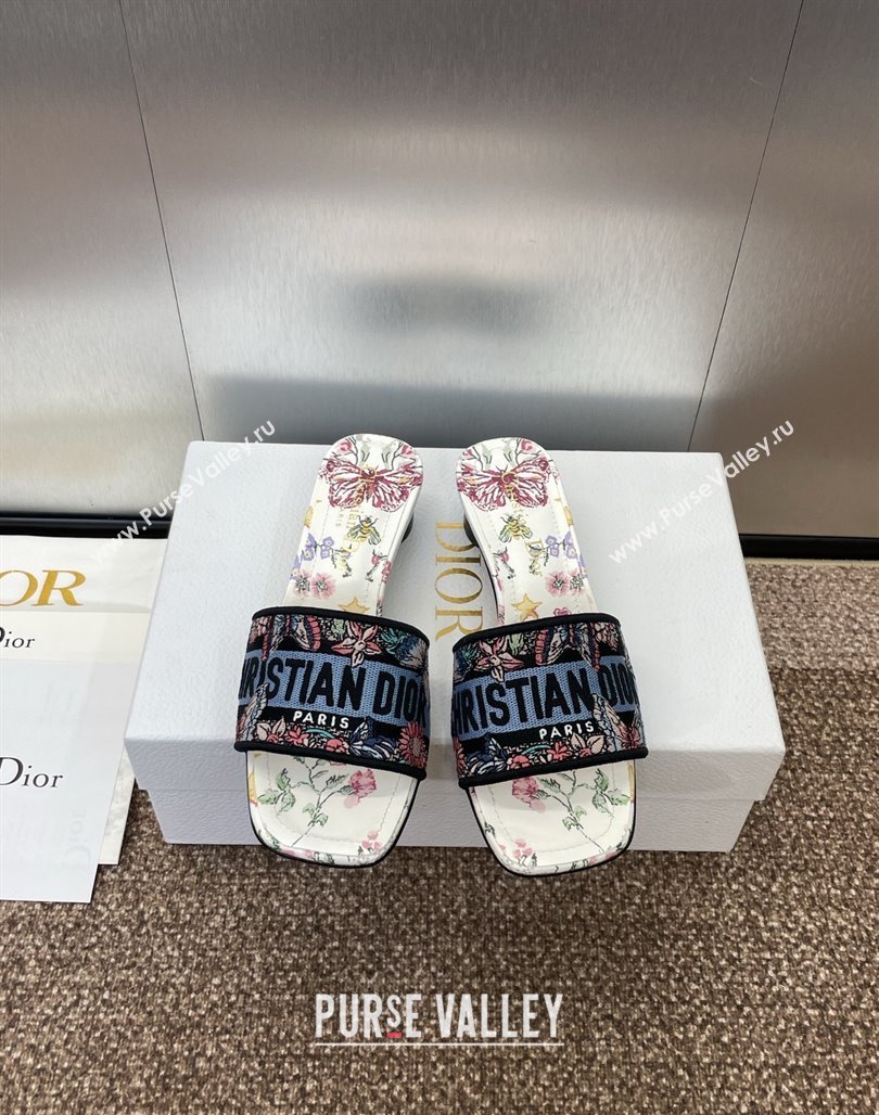 Dior Dway Heel Slides Sandal 4.5cm in White and Blue Cotton with Amour 1947 Embroidery 2025 (MD-250425099)