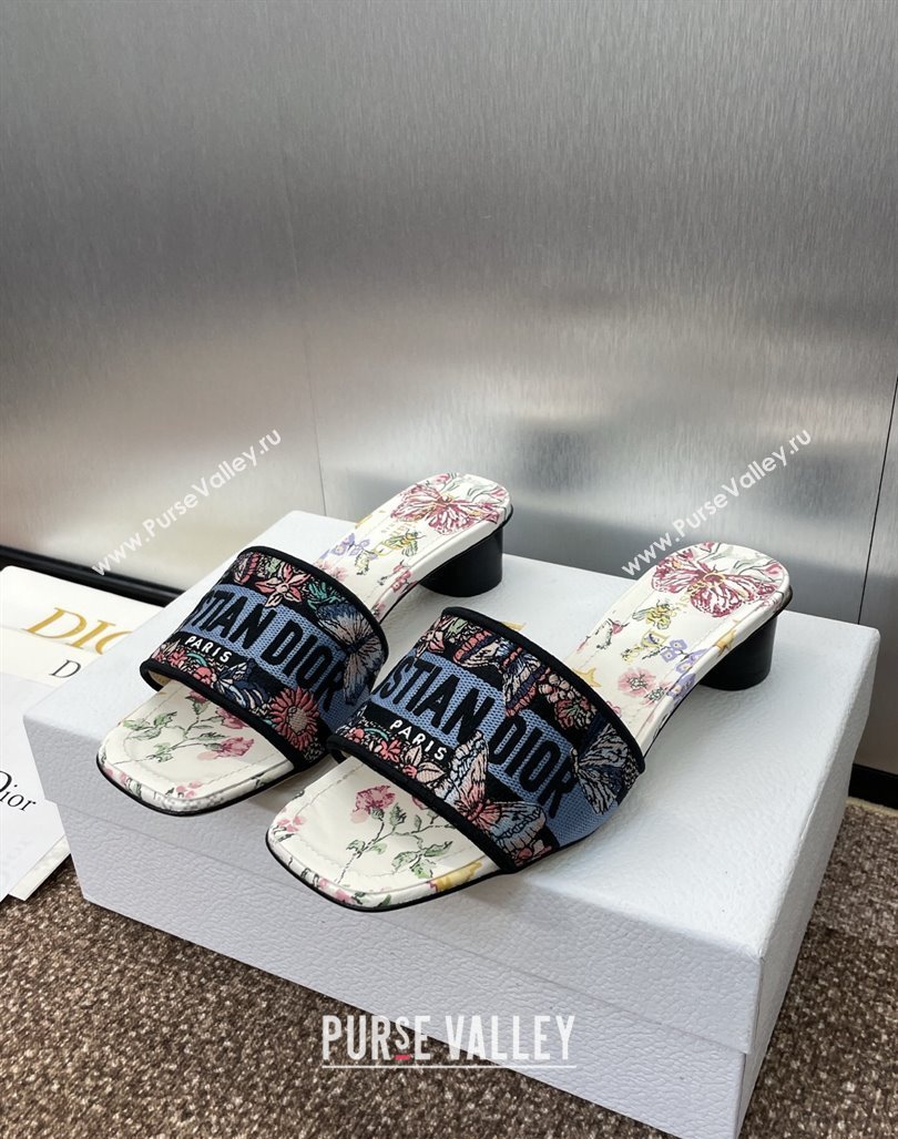Dior Dway Heel Slides Sandal 4.5cm in White and Blue Cotton with Amour 1947 Embroidery 2025 (MD-250425099)