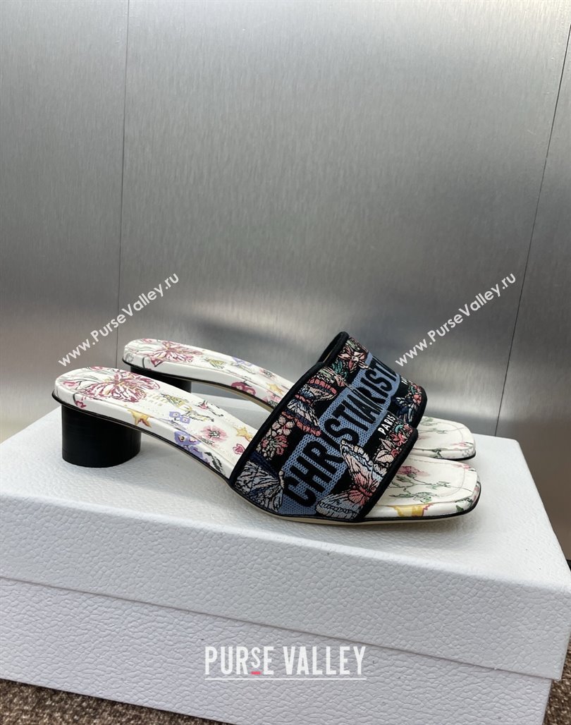 Dior Dway Heel Slides Sandal 4.5cm in White and Blue Cotton with Amour 1947 Embroidery 2025 (MD-250425099)