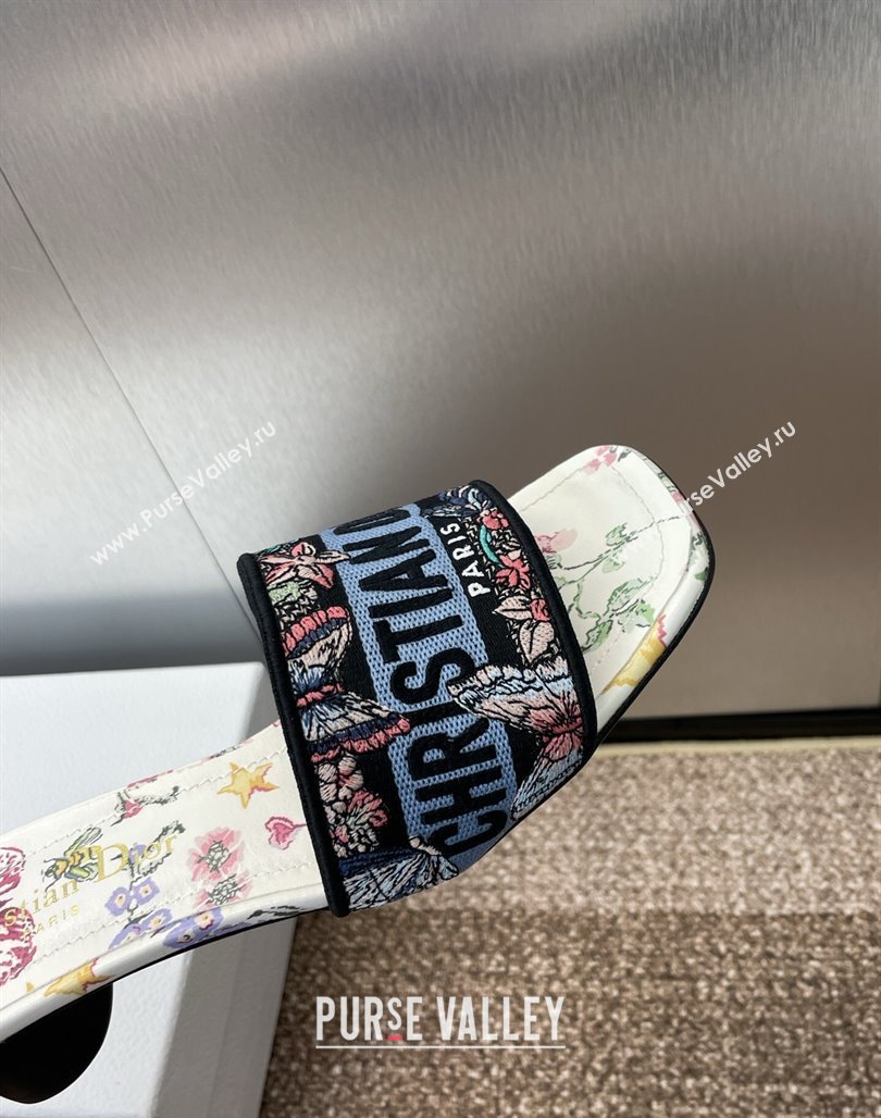 Dior Dway Heel Slides Sandal 4.5cm in White and Blue Cotton with Amour 1947 Embroidery 2025 (MD-250425099)