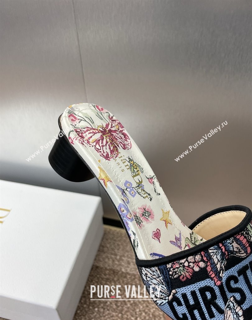 Dior Dway Heel Slides Sandal 4.5cm in White and Blue Cotton with Amour 1947 Embroidery 2025 (MD-250425099)