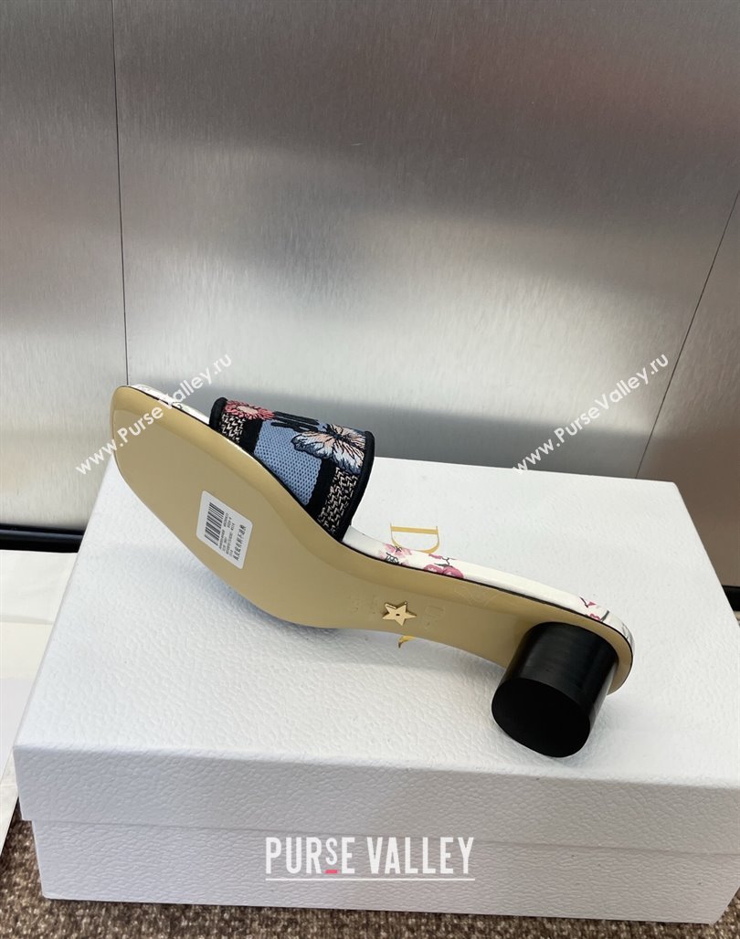 Dior Dway Heel Slides Sandal 4.5cm in White and Blue Cotton with Amour 1947 Embroidery 2025 (MD-250425099)