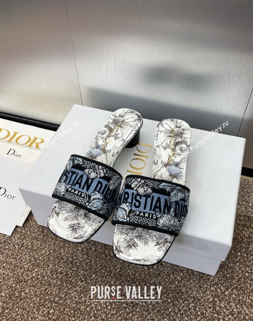 Dior Dway Heel Slides Sandal 4.5cm in Embroidered Cotton White/Blue 2025 0425 (MD-250425101)
