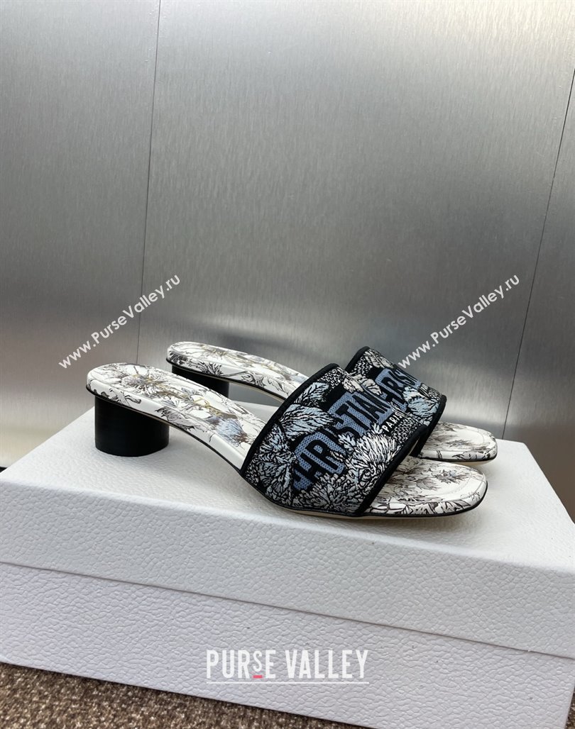 Dior Dway Heel Slides Sandal 4.5cm in Embroidered Cotton White/Blue 2025 0425 (MD-250425101)