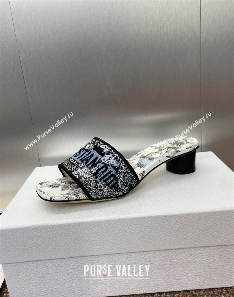 Dior Dway Heel Slides Sandal 4.5cm in Embroidered Cotton White/Blue 2025 0425 (MD-250425101)