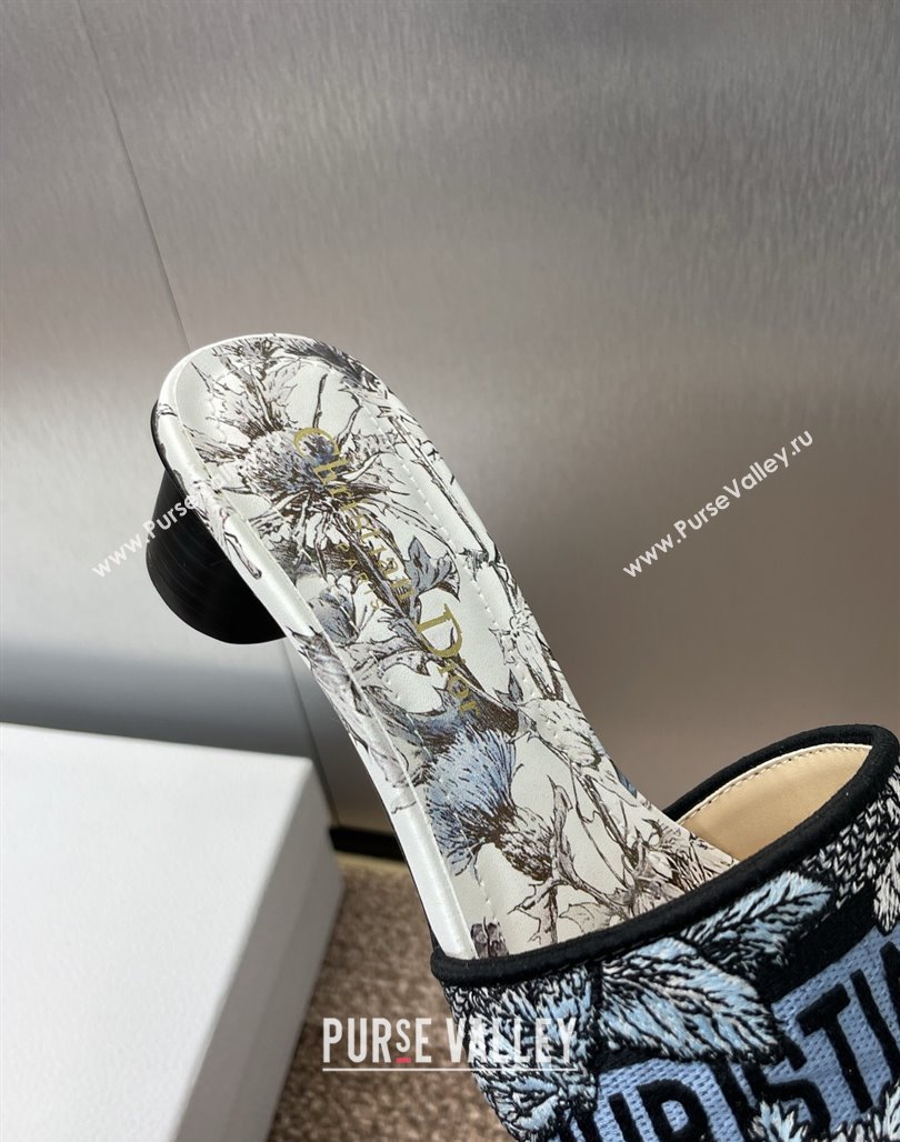 Dior Dway Heel Slides Sandal 4.5cm in Embroidered Cotton White/Blue 2025 0425 (MD-250425101)