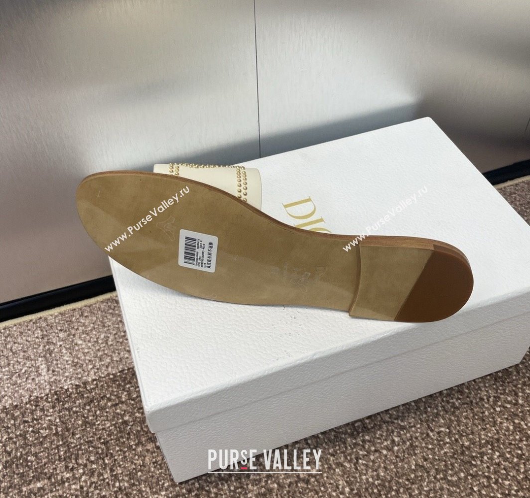 Dior Dway Flat Slides Sandal in Calfskin and Gold-Finish Studs White 2025 (MD-250425118)