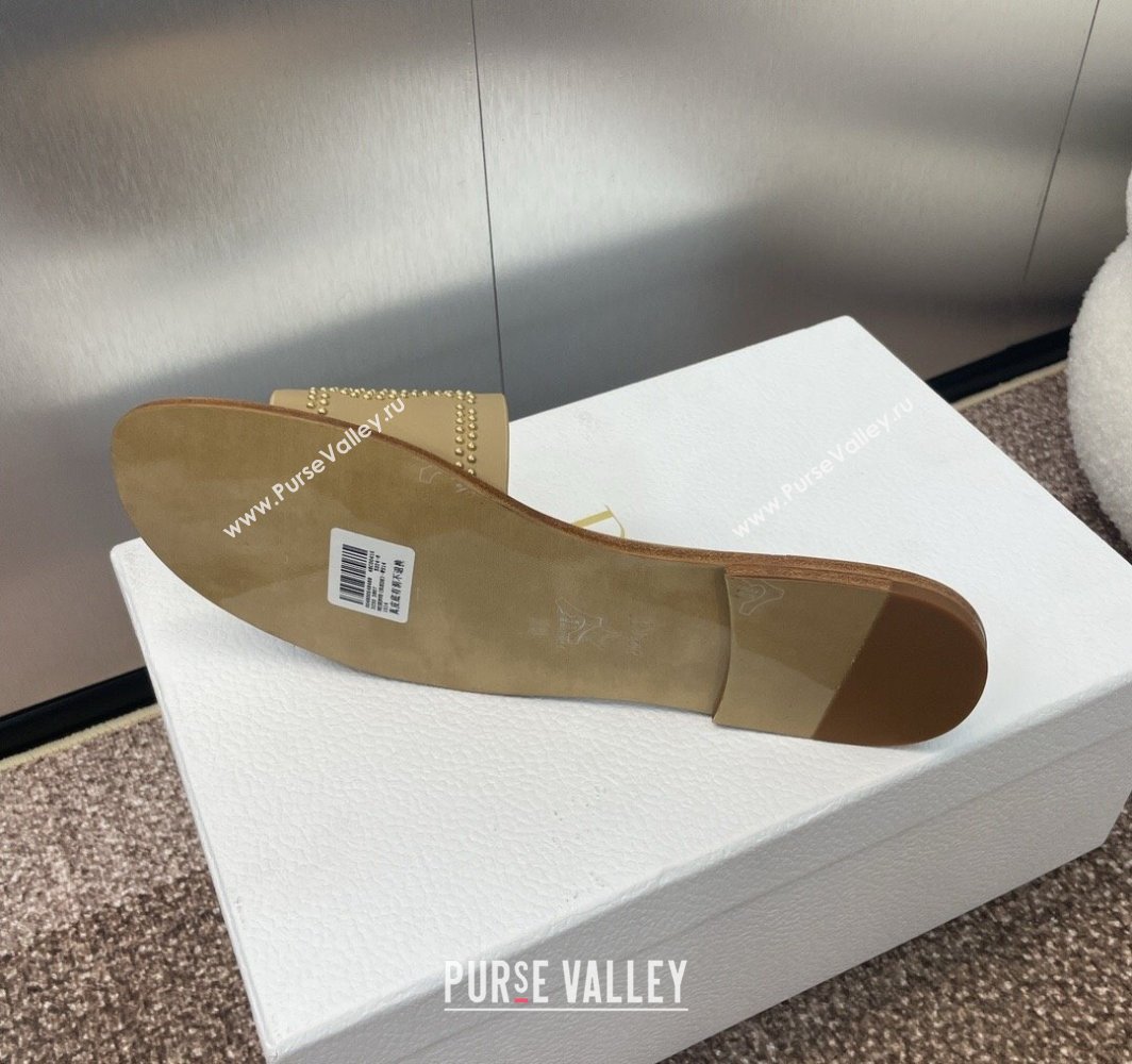 Dior Dway Flat Slides Sandal in Calfskin and Gold-Finish Studs Beige 2025 (MD-250425120)