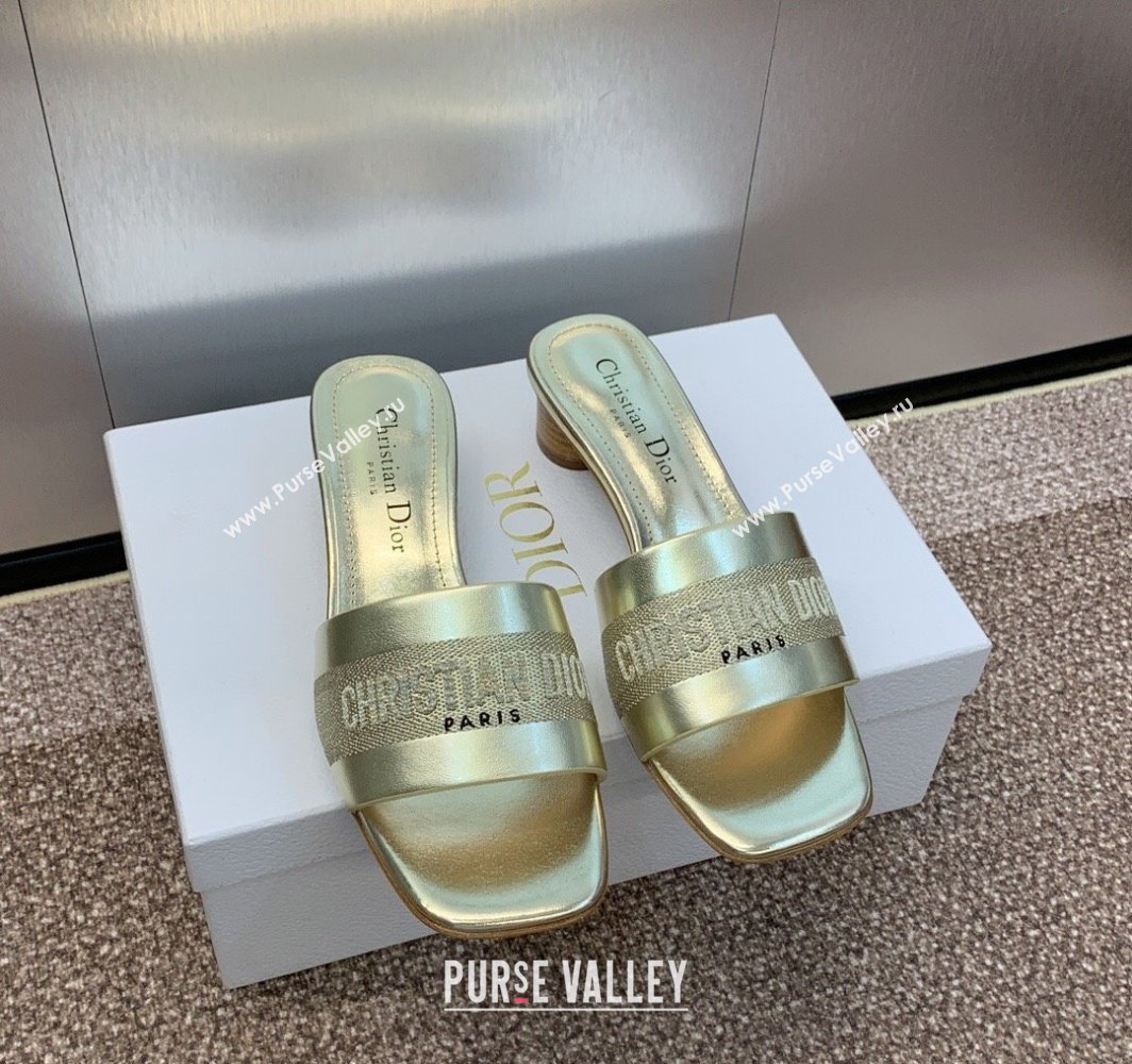 Dior Dway Heel Slides Sandal 4.5cm in Calfskin and Embroidered Cotton Gold-Tone 2025 S03W (MD-250425104)