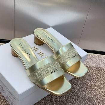 Dior Dway Heel Slides Sandal 4.5cm in Calfskin and Embroidered Cotton Gold-Tone 2025 S03W (MD-250425104)