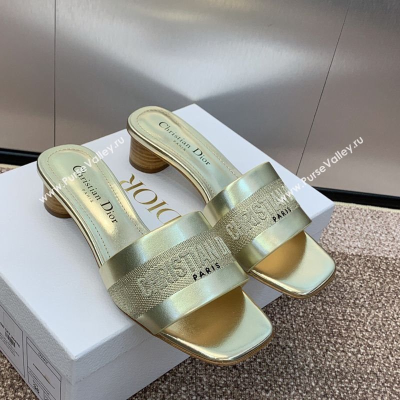 Dior Dway Heel Slides Sandal 4.5cm in Calfskin and Embroidered Cotton Gold-Tone 2025 S03W (MD-250425104)