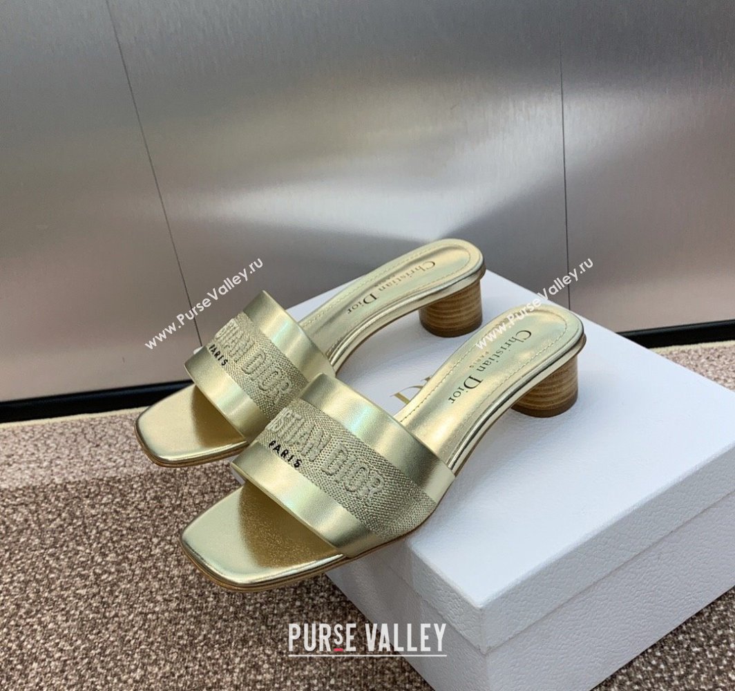Dior Dway Heel Slides Sandal 4.5cm in Calfskin and Embroidered Cotton Gold-Tone 2025 S03W (MD-250425104)