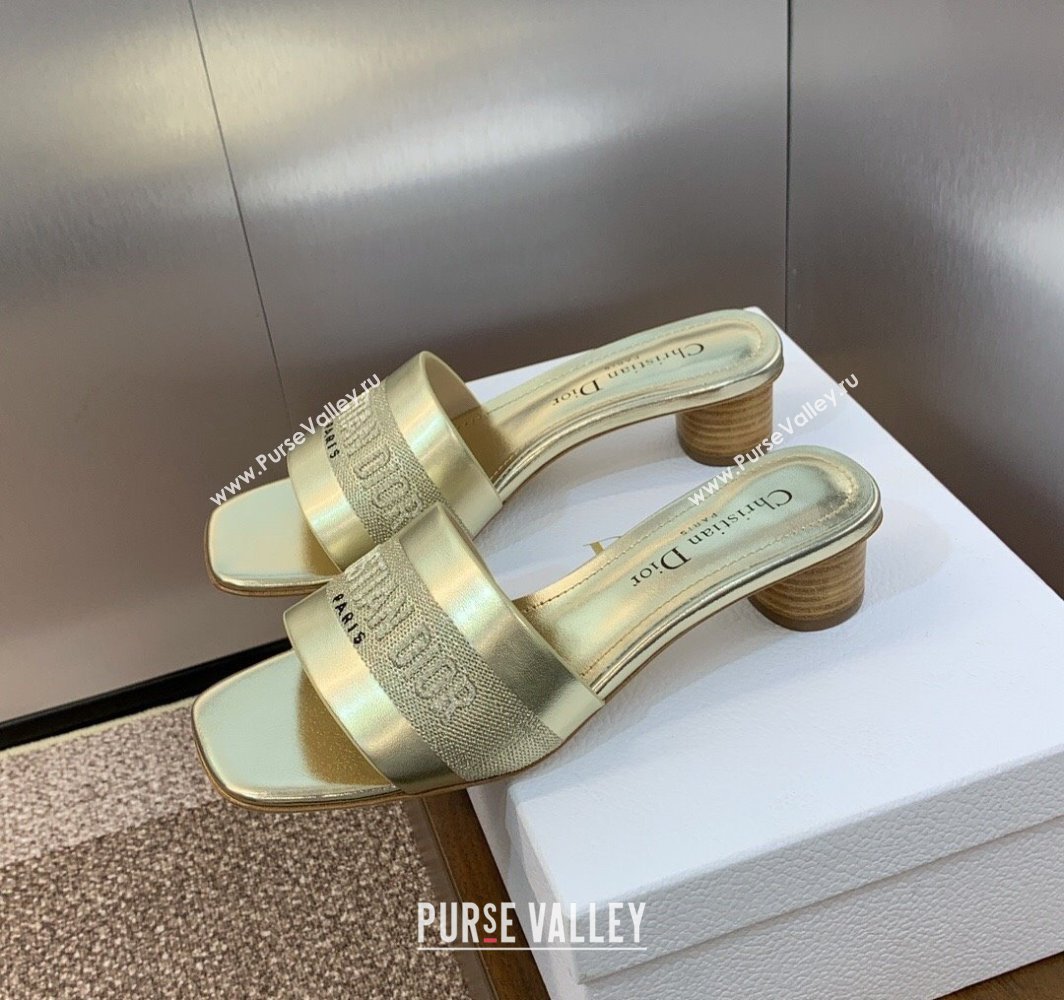 Dior Dway Heel Slides Sandal 4.5cm in Calfskin and Embroidered Cotton Gold-Tone 2025 S03W (MD-250425104)