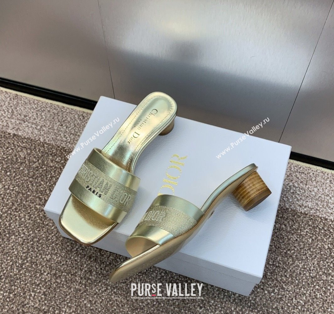 Dior Dway Heel Slides Sandal 4.5cm in Calfskin and Embroidered Cotton Gold-Tone 2025 S03W (MD-250425104)