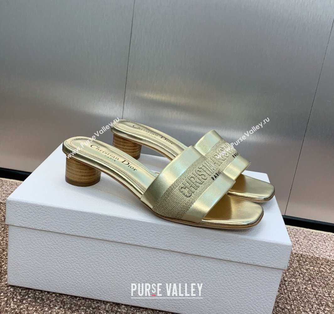 Dior Dway Heel Slides Sandal 4.5cm in Calfskin and Embroidered Cotton Gold-Tone 2025 S03W (MD-250425104)