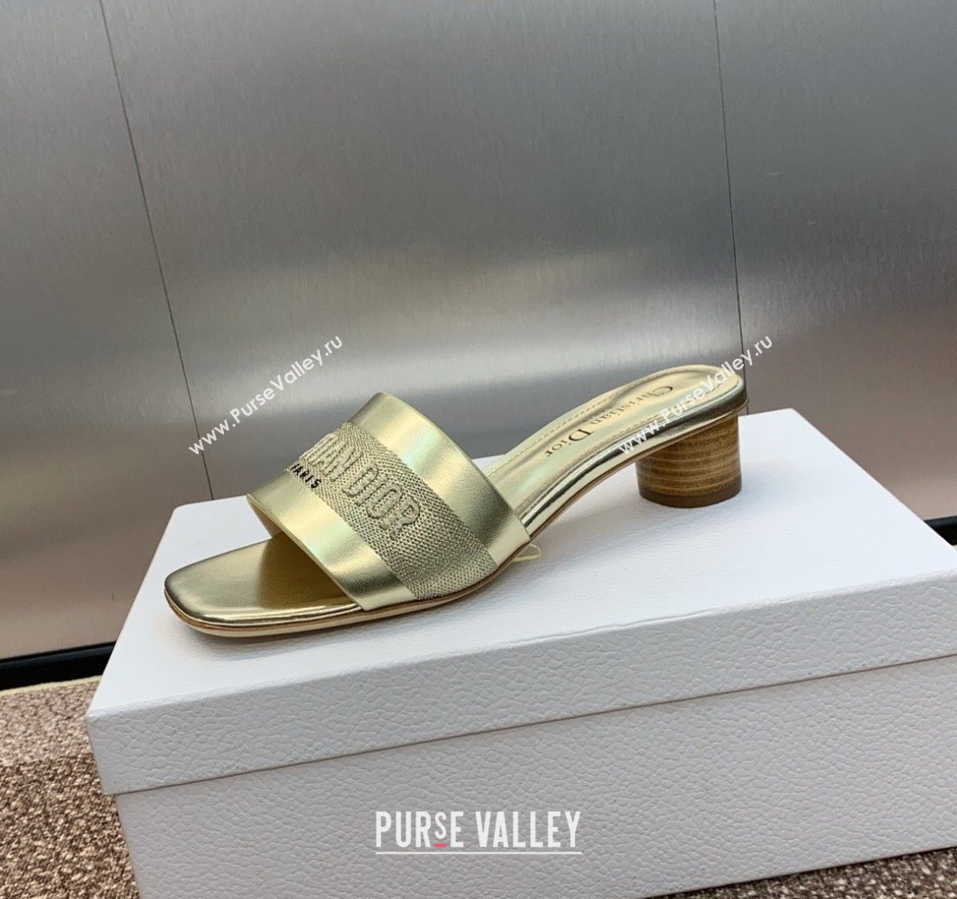 Dior Dway Heel Slides Sandal 4.5cm in Calfskin and Embroidered Cotton Gold-Tone 2025 S03W (MD-250425104)