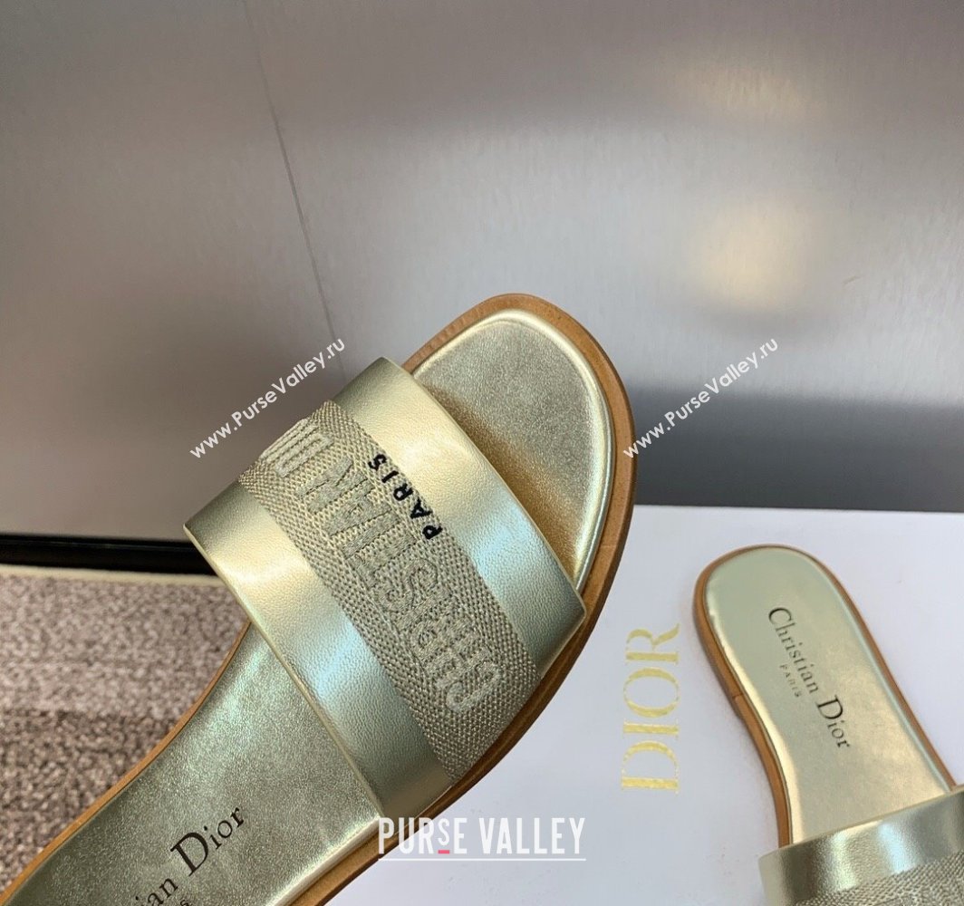 Dior Dway Flat Slides Sandal in Calfskin and Embroidered Cotton Gold-Tone 2025 S03W (MD-250425103)