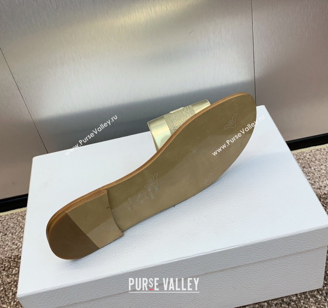Dior Dway Flat Slides Sandal in Calfskin and Embroidered Cotton Gold-Tone 2025 S03W (MD-250425103)