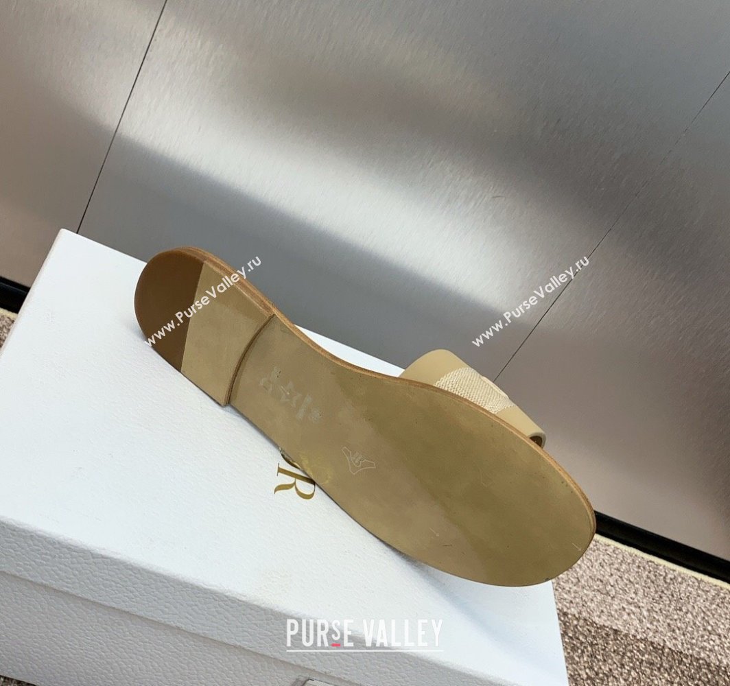 Dior Dway Flat Slides Sandal in Calfskin and Embroidered Cotton Beige 2025 S03W (MD-250425106)
