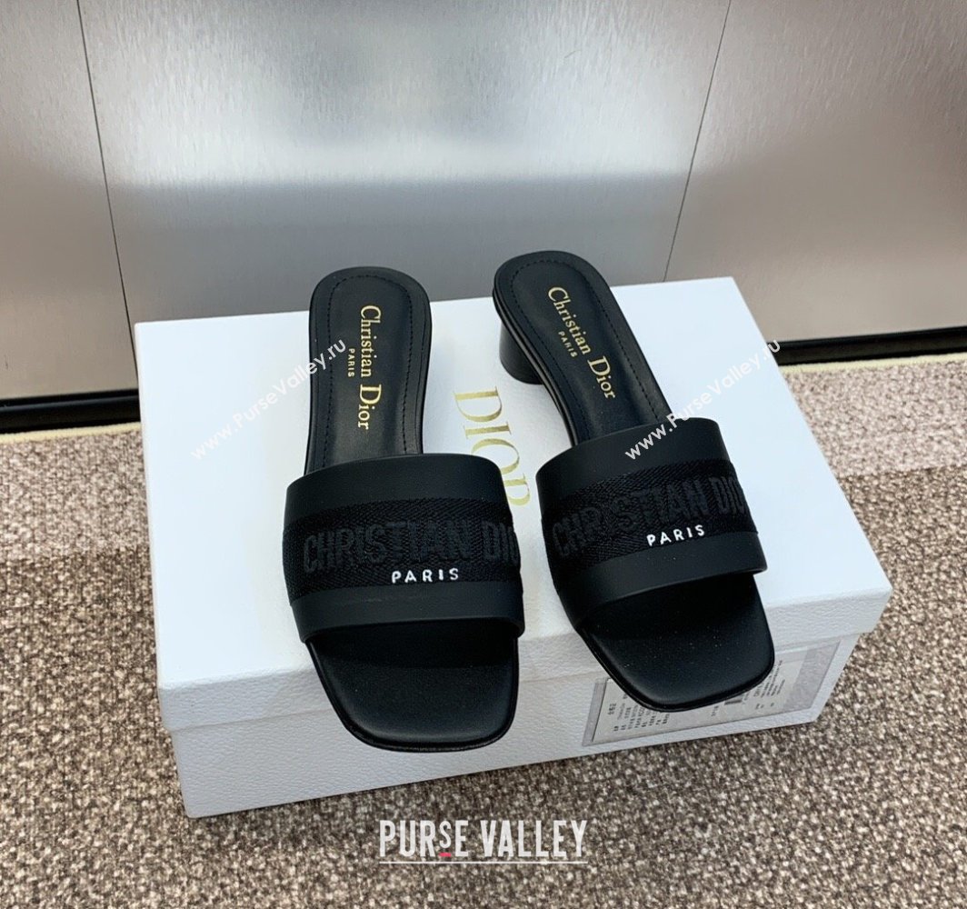 Dior Dway Heel Slides Sandal 4.5cm in Calfskin and Embroidered Cotton Black 2025 S03W (MD-250425107)