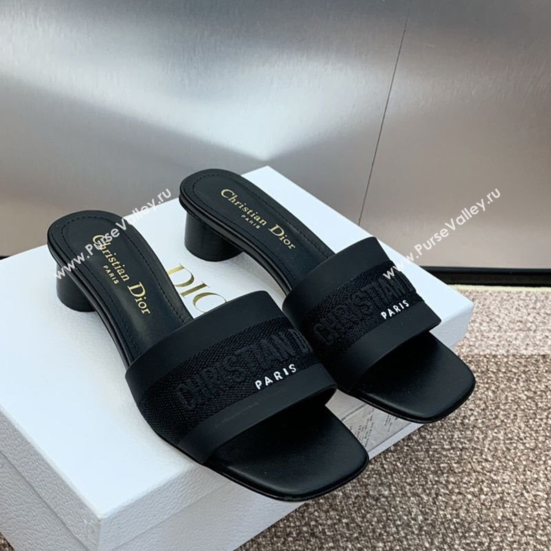 Dior Dway Heel Slides Sandal 4.5cm in Calfskin and Embroidered Cotton Black 2025 S03W (MD-250425107)
