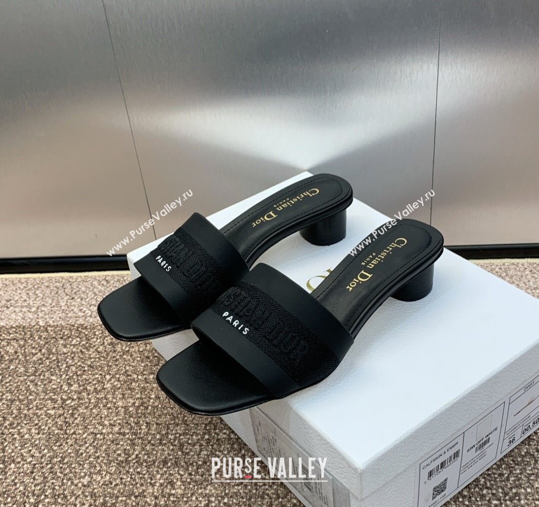 Dior Dway Heel Slides Sandal 4.5cm in Calfskin and Embroidered Cotton Black 2025 S03W (MD-250425107)