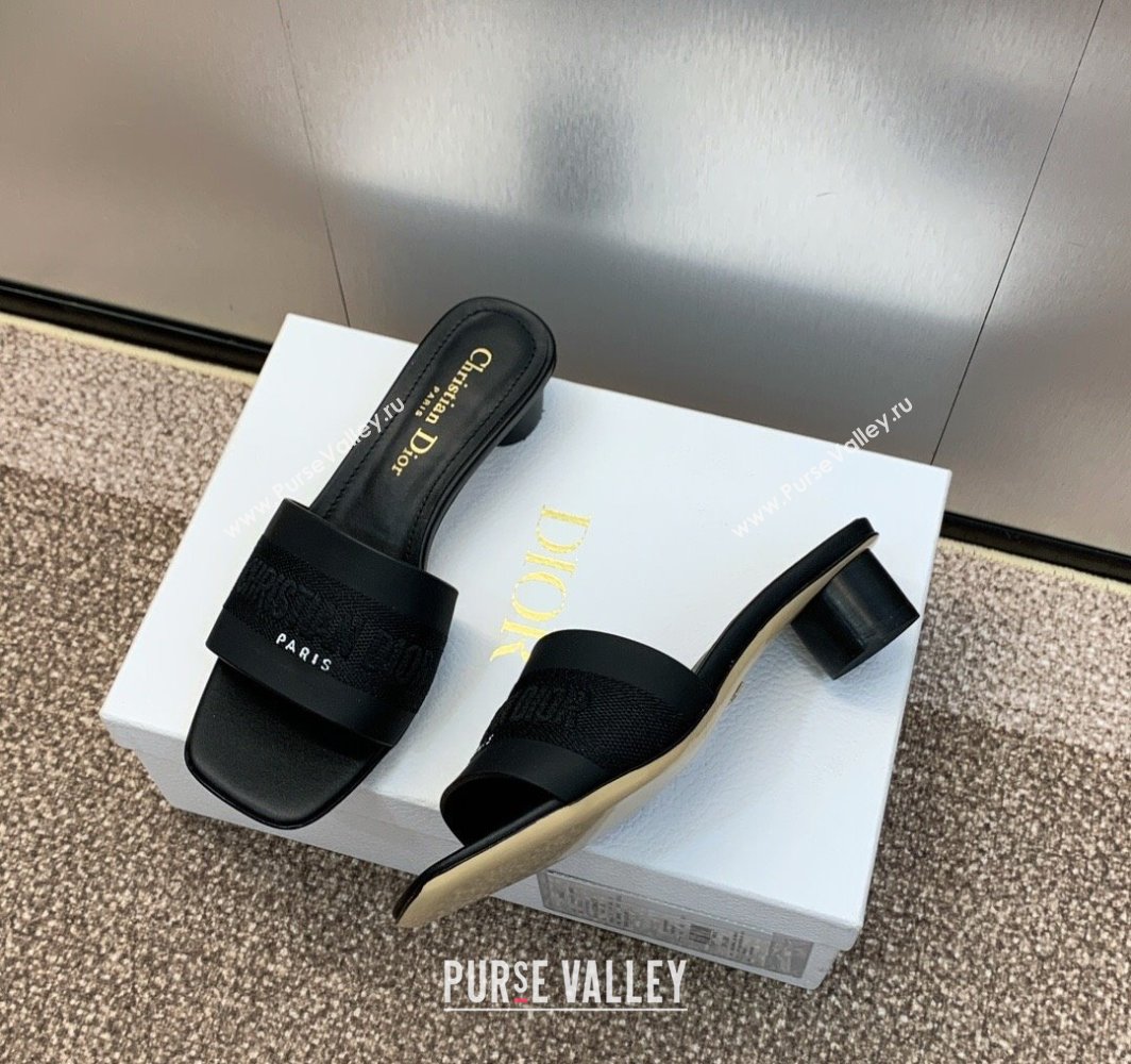 Dior Dway Heel Slides Sandal 4.5cm in Calfskin and Embroidered Cotton Black 2025 S03W (MD-250425107)