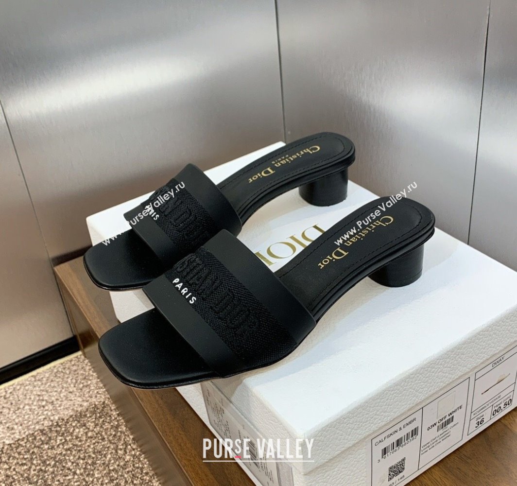 Dior Dway Heel Slides Sandal 4.5cm in Calfskin and Embroidered Cotton Black 2025 S03W (MD-250425107)