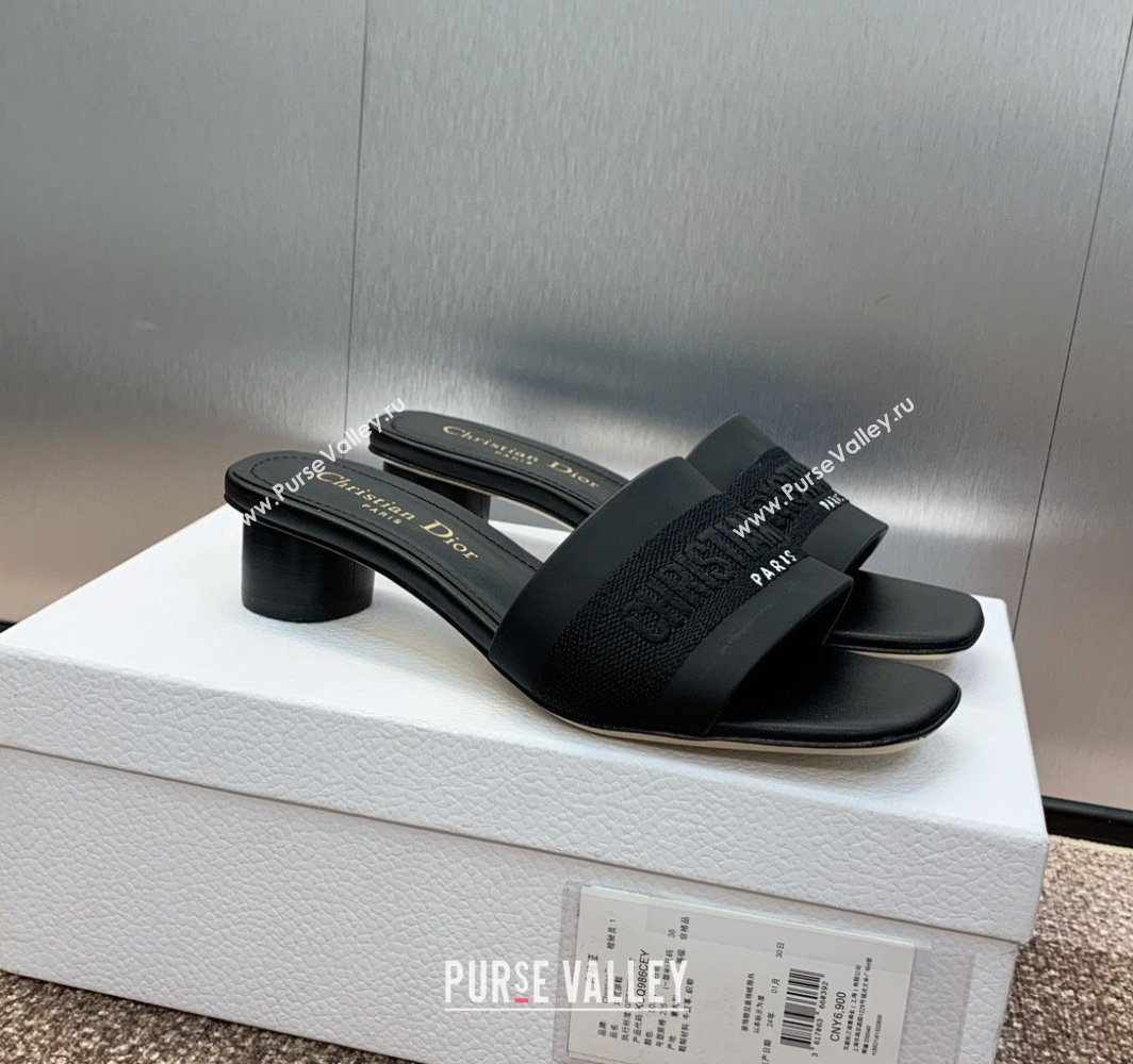 Dior Dway Heel Slides Sandal 4.5cm in Calfskin and Embroidered Cotton Black 2025 S03W (MD-250425107)