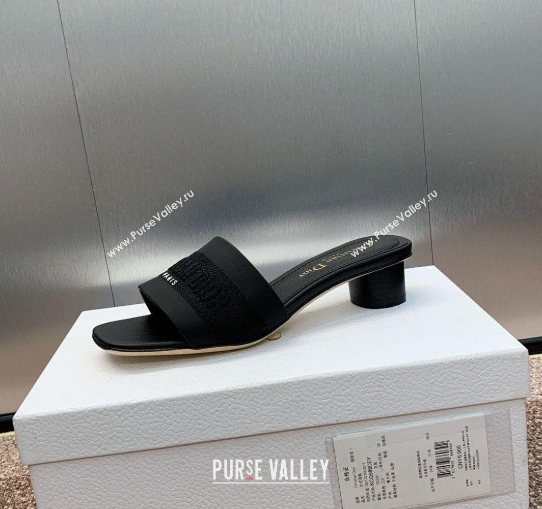Dior Dway Heel Slides Sandal 4.5cm in Calfskin and Embroidered Cotton Black 2025 S03W (MD-250425107)