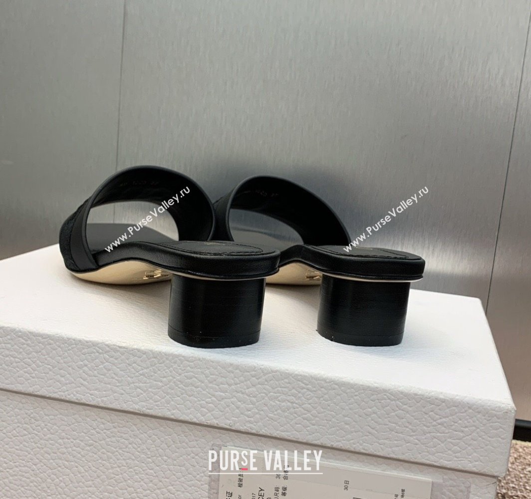 Dior Dway Heel Slides Sandal 4.5cm in Calfskin and Embroidered Cotton Black 2025 S03W (MD-250425107)