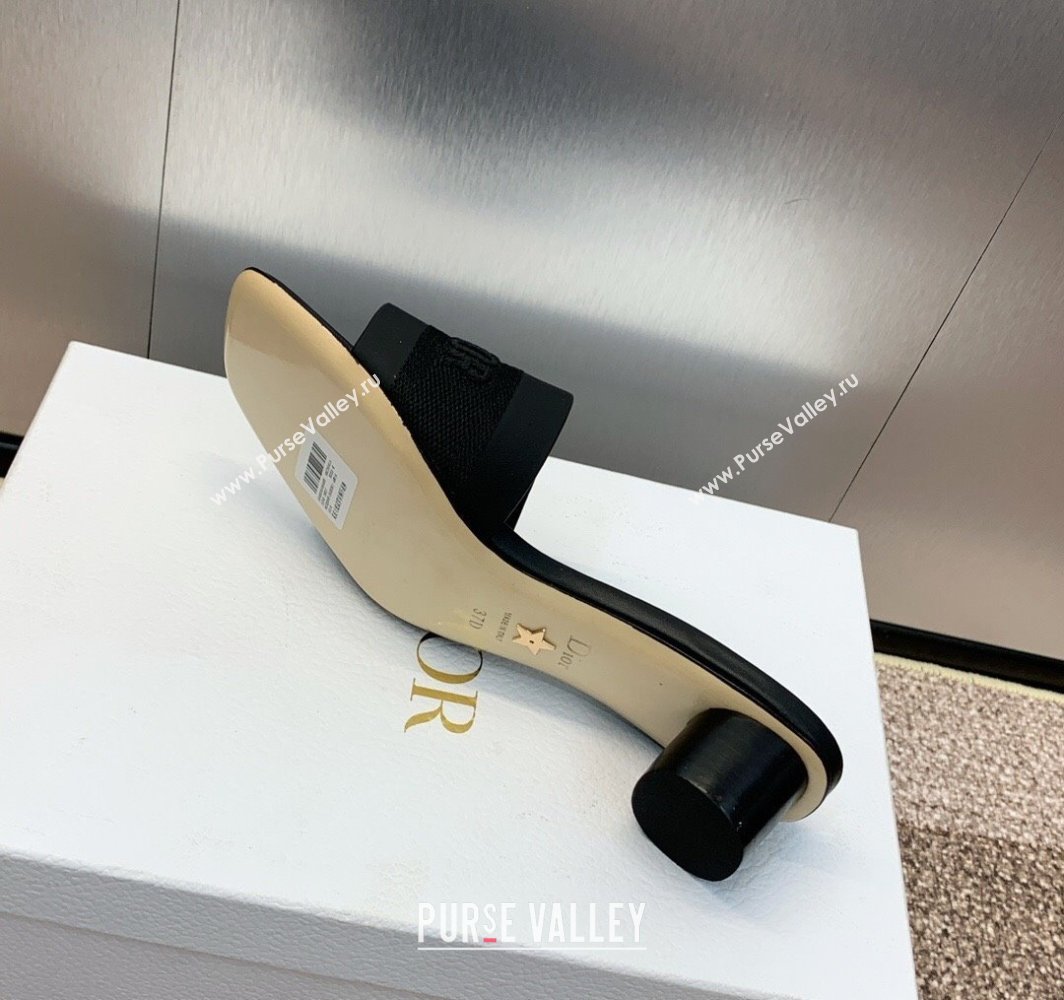 Dior Dway Heel Slides Sandal 4.5cm in Calfskin and Embroidered Cotton Black 2025 S03W (MD-250425107)