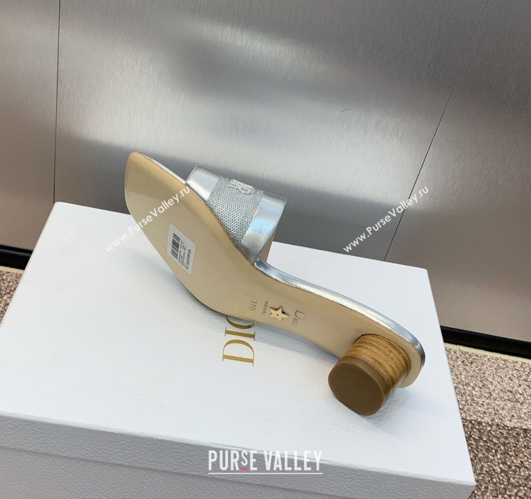 Dior Dway Heel Slides Sandal 4.5cm in Calfskin and Embroidered Cotton Silver 2025 S03W (MD-250425109)