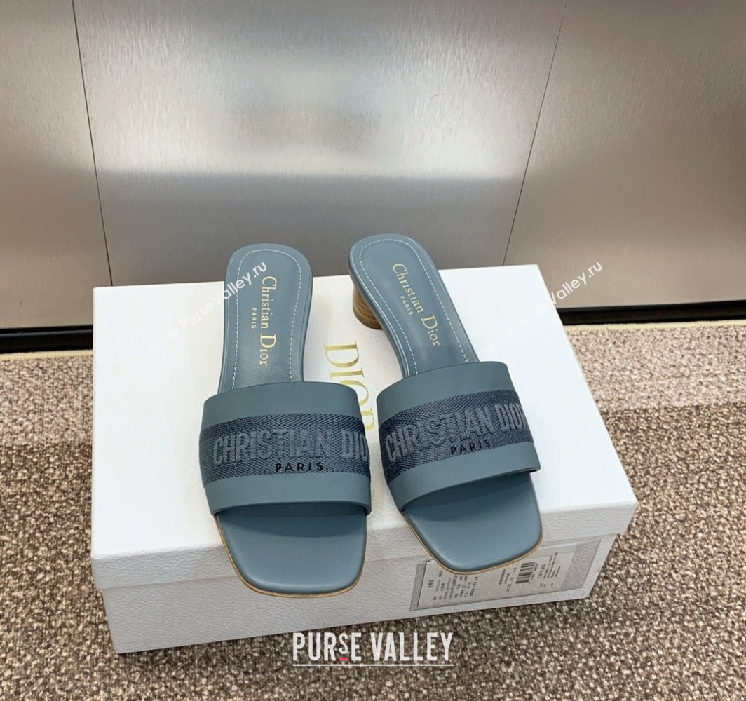 Dior Dway Heel Slides Sandal 4.5cm in Calfskin and Embroidered Cotton Blue 2025 S03W (MD-250425111)