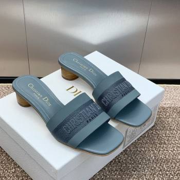 Dior Dway Heel Slides Sandal 4.5cm in Calfskin and Embroidered Cotton Blue 2025 S03W (MD-250425111)