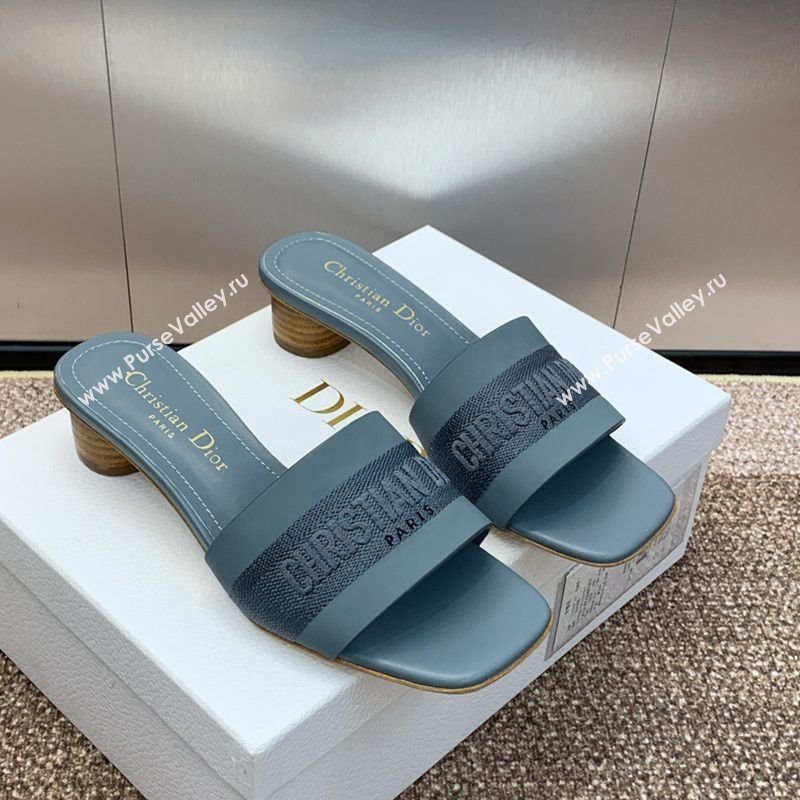 Dior Dway Heel Slides Sandal 4.5cm in Calfskin and Embroidered Cotton Blue 2025 S03W (MD-250425111)